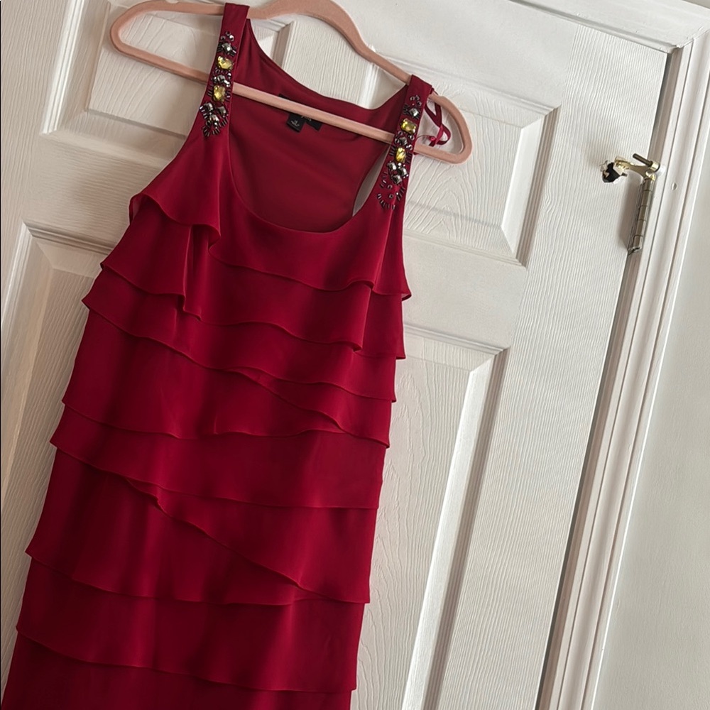 Chic Red Layered Dress with Embellished Straps